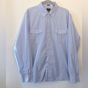 J. Crew Shirt Mens XL Tailored Fit Button Up Long Sleeve Cotton Blue - Large